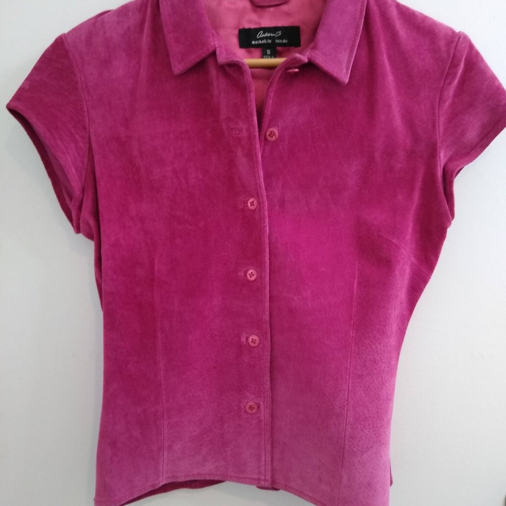 Pink Washable Genuine Suede, Cap Sleeve Top, Arden B, Vintage (mid 90s) Size XS